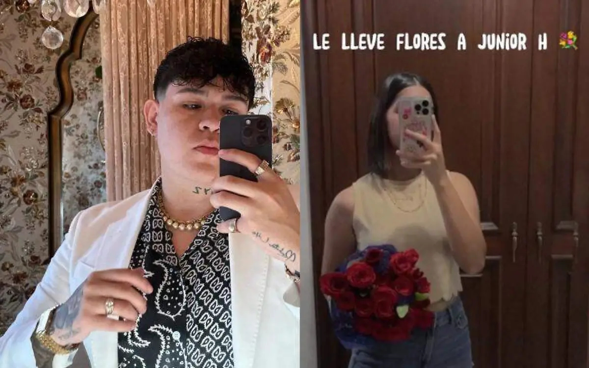 Fan de Junior H le lleva un ramo de flores hasta su concierto en Ciudad Madero Facebook @ y Captura de pantalla TikTok